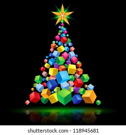 Abstract Christmas tree. Cubic design. Illustration on black