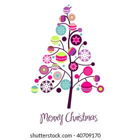 Abstract Christmas Tree With Cute And Colorful Design Elements