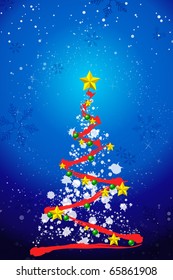 abstract christmas tree and decoration on snow and night background