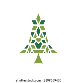 Abstract Christmas tree design illustration with star, heart and square elements.