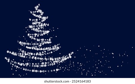 Projeto de árvore de Natal abstrato feito de luzes bokeh formando uma forma de árvore em um fundo azul escuro. Conceito de estação festiva de férias. Ilustração vetorial