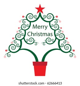 Resumen del diseño de árboles de Navidad con una estrella roja y adornos de flores.