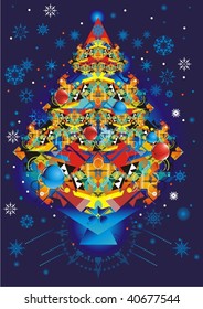 abstract christmas tree design and snowflakes,vector illustration
