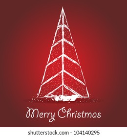 Abstract Christmas tree drawn on a red background