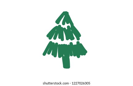 Abstract Christmas Tree, Evergreen Tree, Green Tree, Vector Illustration, Hand Drawn