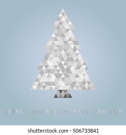Abstract christmas tree filled by triangles  on bright blue background