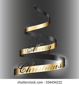 An abstract Christmas tree in the form of a loop. With a Christmas text on it. An elegant illustration for use on Christmas cards, web banners, posters etc.