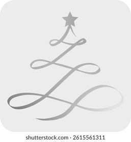 abstract Christmas tree formed by a continuous grey, looping line arranged in a conical shape.