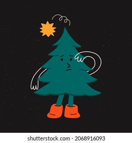 Abstrakter Weihnachtsbaum. Schöner süßer Cartoon-Charakter. Handgezeichneter Baum mit Beinen, Händen, Garten. Vektorgrafik