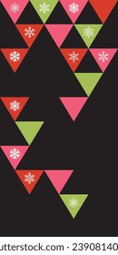 Abstract Christmas tree geometric shape with snowflakes on black background vector illustration have blank space. Merry Christmas greeting card vertical template.