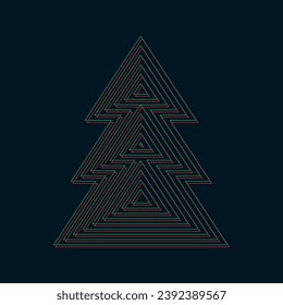 Abstract Christmas tree geometric shape green and red overlap transparent on dark blue background vector illustration. Merry Christmas greeting card template.