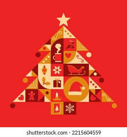 Abstract Christmas tree with geometrical icons and blank copy space