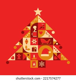 Abstract Christmas tree with geometrical icons and blank copy space