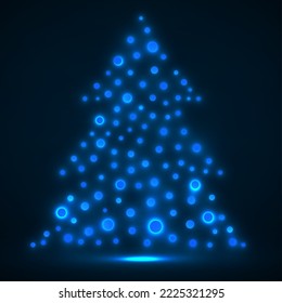 Abstract christmas tree from glowing circles. Vector illustration