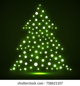 Abstract christmas tree from glowing dots. Vector illustration. Eps 10