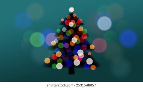 Abstract Christmas tree glowing garland bokeh silhouette on green background. Christmas poster or card or flyer design template. Vector illustration