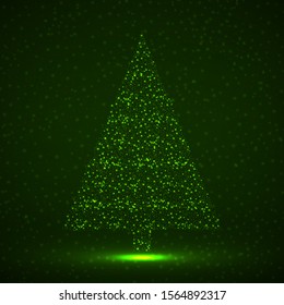 Abstract christmas tree of glowing particles, vector