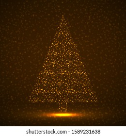 Abstract christmas tree of glowing particles, vector illustration