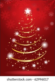 abstract christmas tree with gold color vector illustration