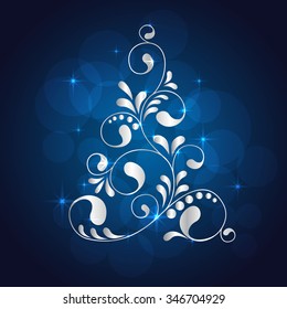 Abstract Christmas tree. Greeting, invitation card. Simple decorative blue and white. vector illustration