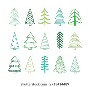 colección Abstractas del icono del árbol de Navidad. Adornos de doodle X-Mas. Ilustración vectorial
