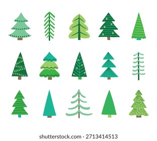 colección Abstractas del icono del árbol de Navidad. Adornos de doodle X-Mas. Ilustración vectorial