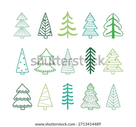 Abstract Christmas tree icon collection. X-Mas doodle ornaments. Vector illustration