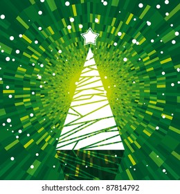 Icono de árbol de navidad abstracto, fondo de brillo verde