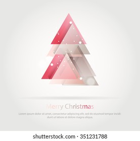 Abstract christmas tree icon or logo concept. Silhouette of evergreen treebuild with colorful abstract triangles with added text and snowflakes.