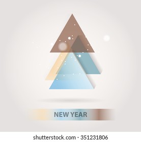 Abstract christmas tree icon or logo concept. Silhouette of evergreen treebuild with colorful abstract triangles with added text and snowflakes.