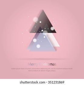 Abstract christmas tree icon or logo concept. Silhouette of evergreen treebuild with colorful abstract triangles with added text and snowflakes.