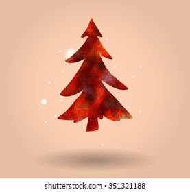 Abstract christmas tree icon or logo concept. Silhouette of evergreen tree filled with colorful abstract pattern with added text and snowflakes.