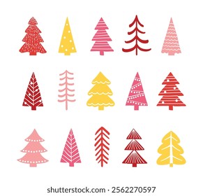 Abstract Christmas tree icon set. Hand drawn X-Mas decorations. Vector illustration