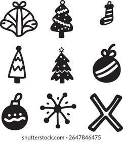 Abstrato ícone árvore de Natal conjunto desenhado à mão X-Mas decorações vetor ilustração