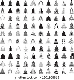 Abstract Christmas Tree Icons. Black Silhouette Set - Isolated On White Background - Vector Illustration. Collection Of Xmas Tree Icons. Abstract Art. Flat Pictogram. Christmas Trees Modern Silhouette