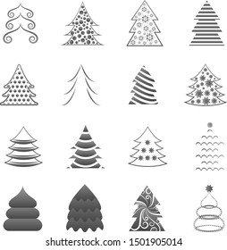 Abstract Christmas Tree Icons. Gray Silhouette Set - Isolated On White Background - Vector Illustration. Collection Of Xmas Tree Icons. Abstract Art. Flat Pictogram. Christmas Trees Modern Silhouette