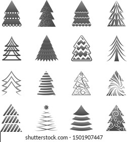 Abstract Christmas Tree Icons. Gray Silhouette Set - Isolated On White Background - Vector Illustration. Collection Of Xmas Tree Icons. Abstract Art. Flat Pictogram. Christmas Trees Modern Silhouette
