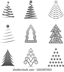 Abstract Christmas Tree Icons. Gray Silhouette Set - Isolated On White Background - Vector Illustration. Collection Of Xmas Tree Icons. Abstract Art. Flat Pictogram. Christmas Trees Modern Silhouette
