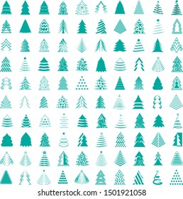 Abstract Christmas Tree Icons. Green Silhouette Set - Isolated On White Background - Vector Illustration. Collection Of Xmas Tree Icons. Abstract Art. Flat Pictogram. Christmas Trees Modern Silhouette