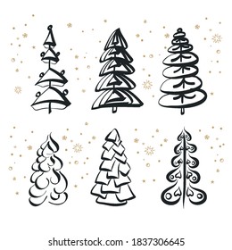 Abstract Christmas Tree Icons Set. Simple Christmas Tree Symbol Isolated on White Backdrop