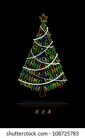 Abstract Christmas tree, isolated and grouped objects over black