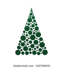 Abstract Christmas Tree Isolated On Editable White Background. Symbol Of Happy New Year, Merry Christmas Holiday Made Of Green Circles. Template Design For Invitation, Card, Poster, Banner, Wallpaper