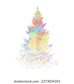 Abstract Christmas tree isolated on editable white background. Symbol of Happy New Year, Merry Christmas holiday made of green circles. Template design for invitation, card, poster, banner, wallpaper