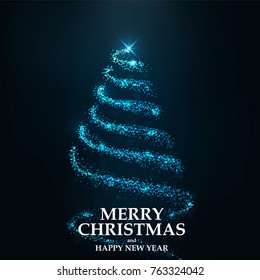 Abstract Christmas tree from light. Greeting card or invitation. Vector Illustration