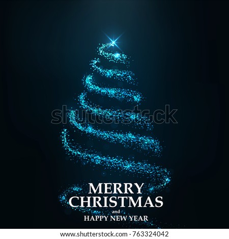 Abstract Christmas tree from light. Greeting card or invitation. Vector Illustration