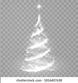 Abstract Christmas tree from light. Christmas tree vector element for holiday festive background. Shiny lights sparkles