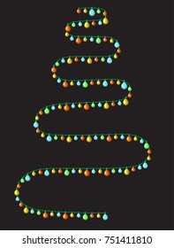 Abstract christmas tree with lightbulbs. Vector new year greeting card.