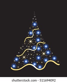 Abstract Christmas tree with lighted garlands. Happy New Year and Merry Christmas greeting card, poster, invitation, flyer. Vector illustration