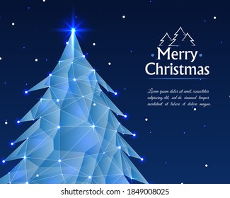 Abstract christmas tree with lights background. Christmas tree background greeting card. Christmas tree consisting of points, lines and shapes. Nature year concept. Vector illustration 
