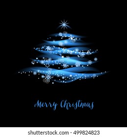 Abstract Christmas tree. Lights and snowflakes design